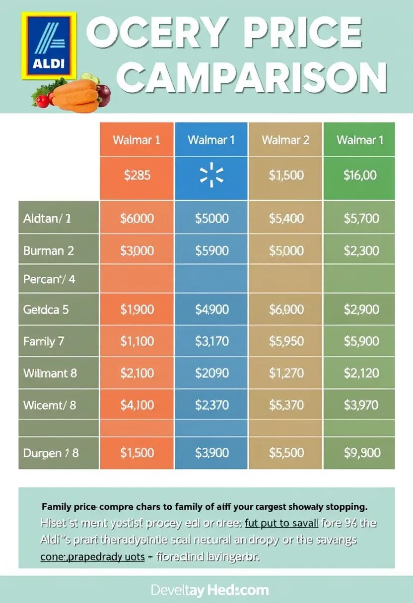 Grocery price comparison chart across stores