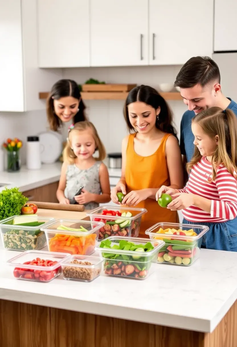 Meal prep setup with prepped vegetables and containers