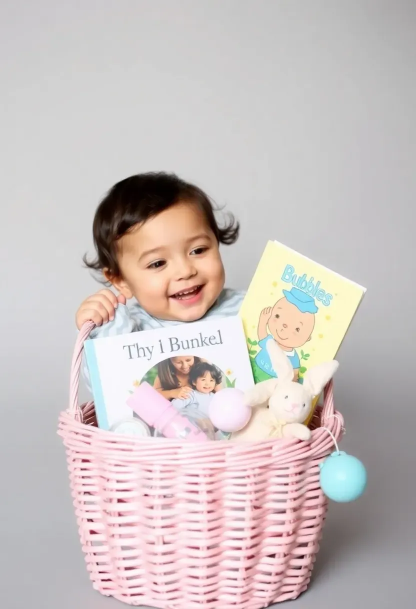 Toddler discovering non-candy Easter basket items