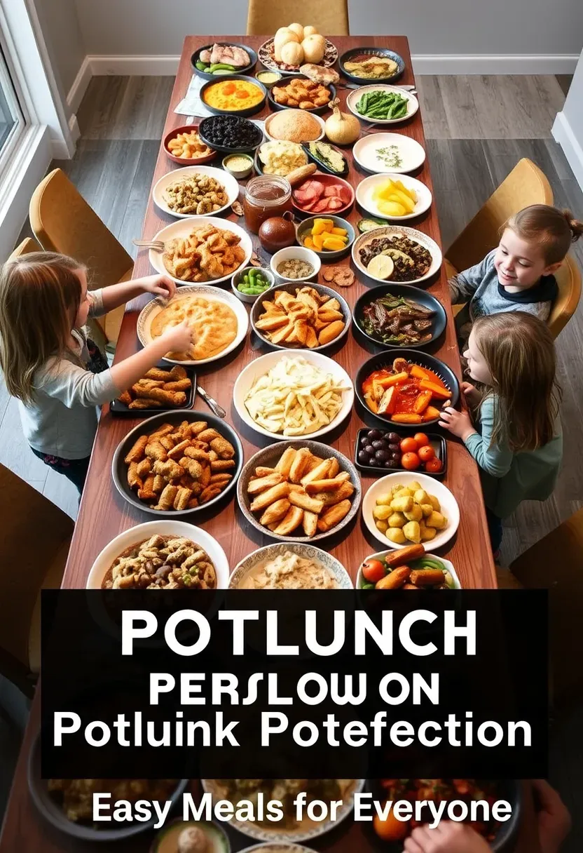 Abundant Friendsgiving potluck table with diverse dishes