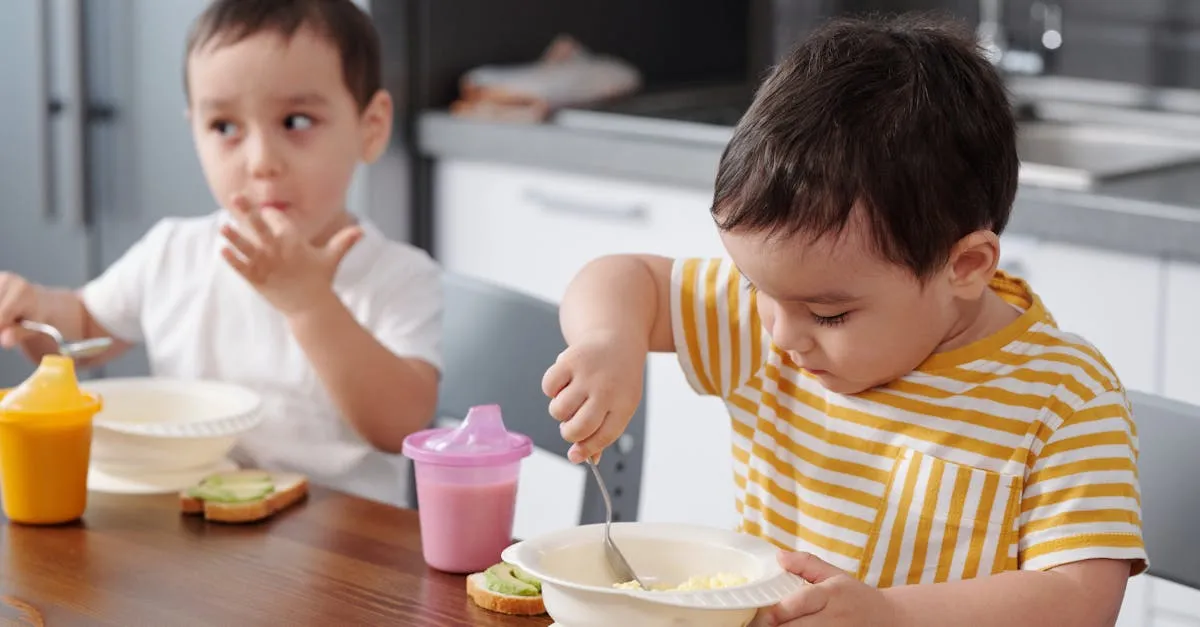 A busy mom sipping coffee while kids prepare for school
