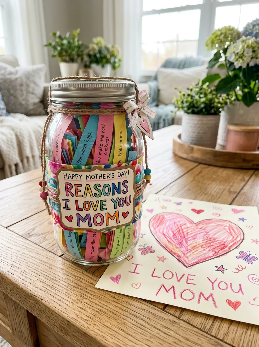 "Reasons Why I Love You" jar, a heartfelt Mother's Day gift