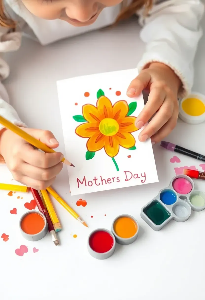 Child painting a vibrant Mother's Day gift for mom with colorful paints.