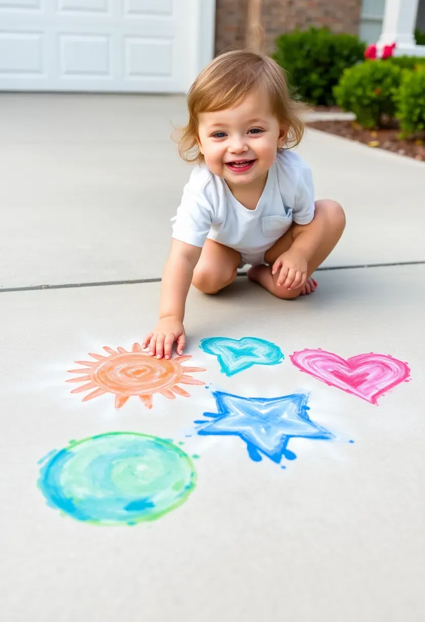 Toddler drawing with sidewalk chalk