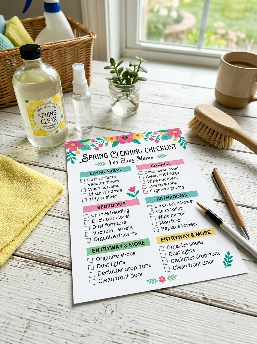 colorful printable spring cleaning checklist for busy moms