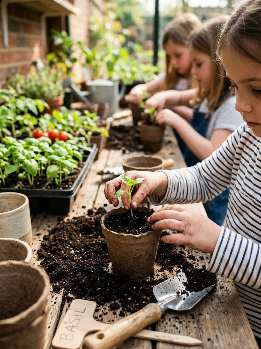 Kids planting seeds in pots