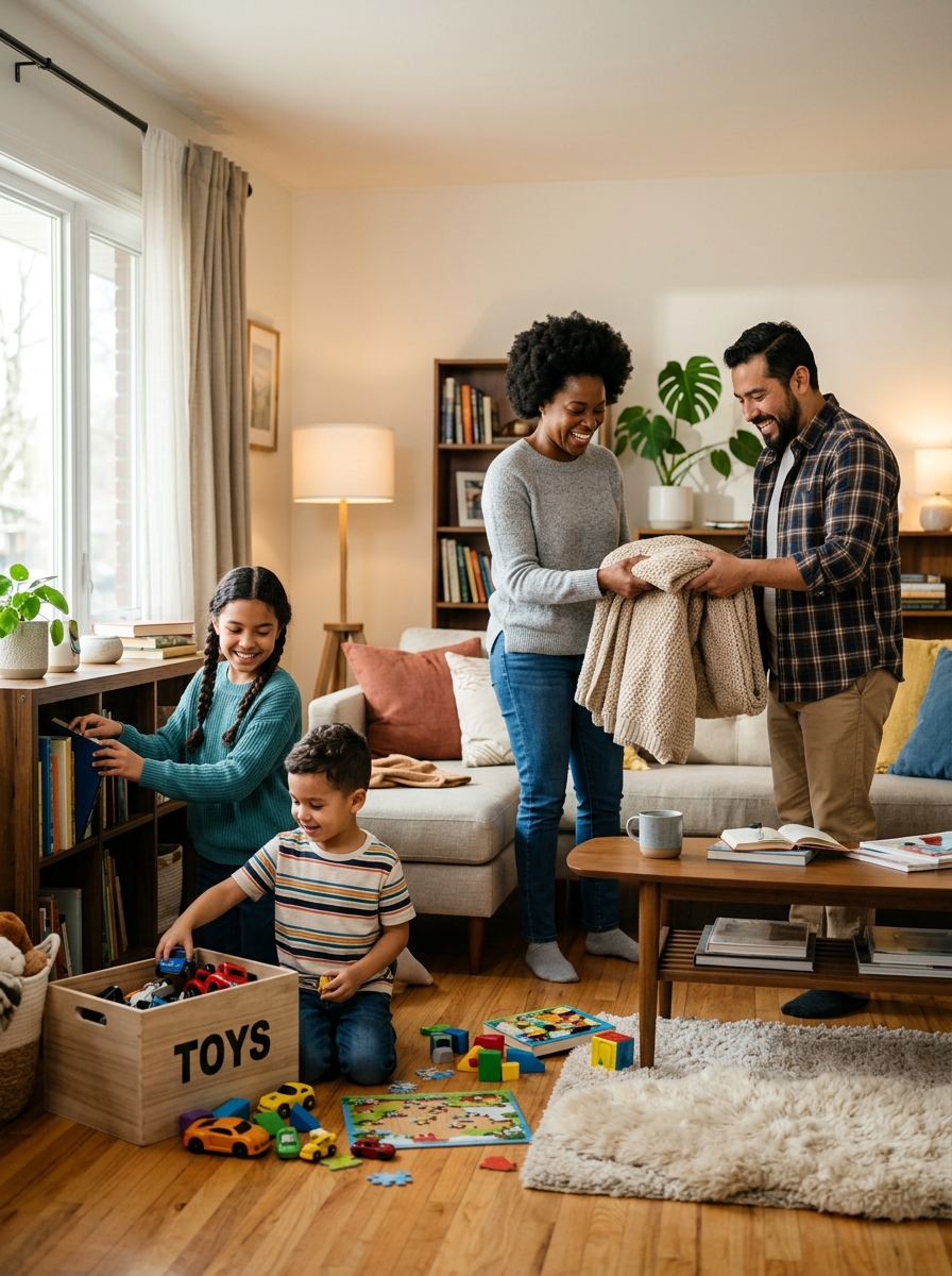 A mom and her child laughing while chopping vegetables together in a bright kitchen, showcasing fun and efficient meal prep. | Mom and child doing meal prep together